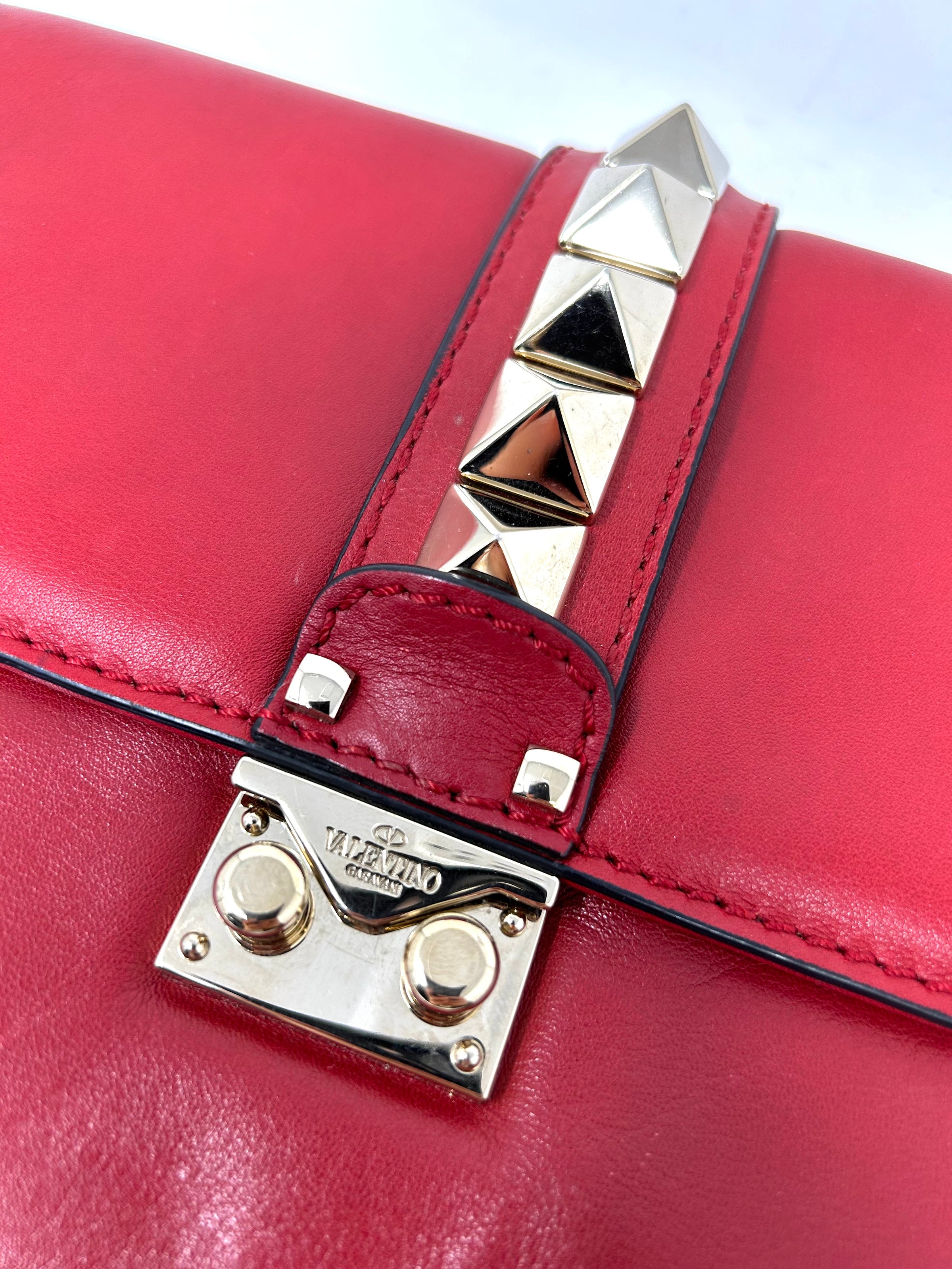 Valentino Red Leather Medium Rockstud Glam Lock Flap Bag Valentino