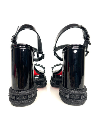 Christian Louboutin Superaclou 130 Black Patent Wedge Sandals 40 UK7