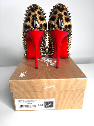 Christian Louboutin Dorispiky 100 Leop Patent Leather Heels 38.5 UK5.5