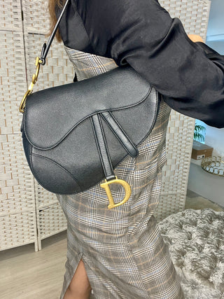 Dior Saddle Bag Black Grained Calfskin Handbag