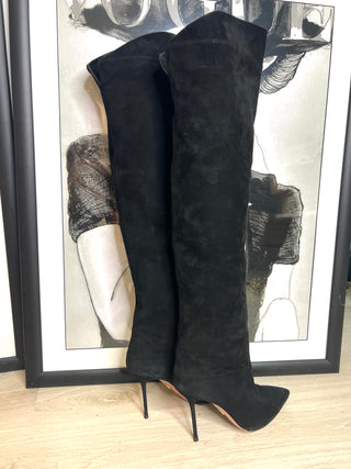 Aquazzura Black Suede Over-the-Knee Pull-on Boots – Size 38.5 / UK 5.5