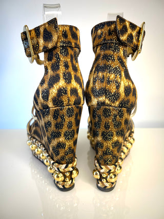 Christian Louboutin Chocazeppa Leopard Print Wedge Sandals – Size 38  UK 5