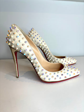 Christian Louboutin Pigalle Follies Spike 100 Cream Leather Heels 38.5 UK5.5