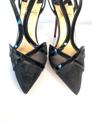 Christian Louboutin Double L Pump 100 Black Patent Leather & Mesh Heels – EU 35.5 / UK 2.5