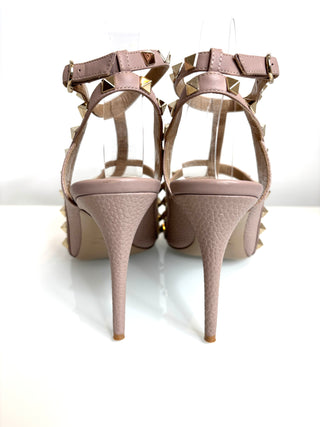 Valentino Garavani Rockstud Poudre Nude Leather Sandals 40 UK7