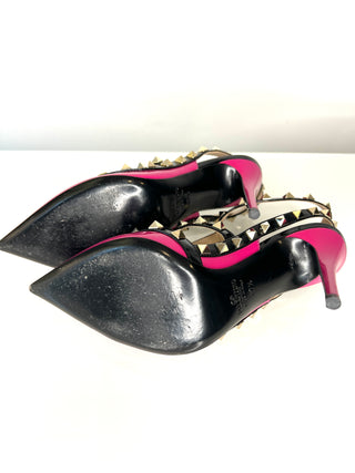 Valentino Garavani Preloved Rockstud Caged Pump 100 Pink Patent Leather Heels 37.5 UK4.5