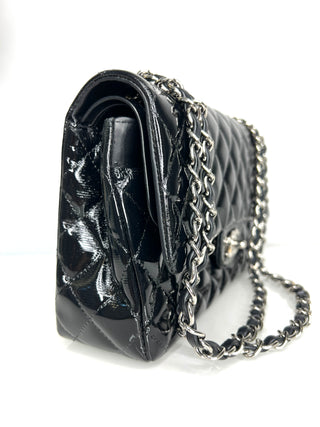 Chanel Preloved Classic Black Patent Leather Medium Double Flab Bag