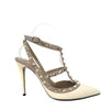 Valentino Garavani Rockstud 100 T-Bar Champagne Patent Studded Heels 37.5 UK 4.5