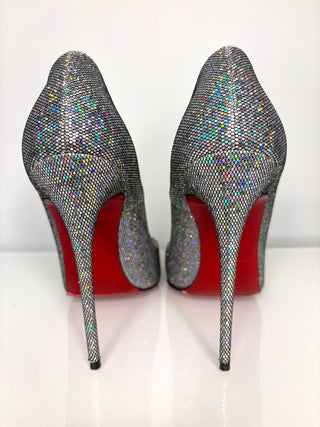 Christian Louboutin So Kate 120 Glitter Disco Ball Silver Heels 40 UK7