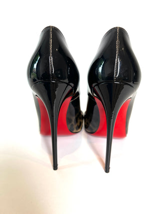 Christian Louboutin So Kate 120 Degrade Black Leop Patent Leather Heels 38.5 UK5.5