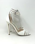 Prada Ivory White Patent Leather Strappy Sandal Heels 37.5 UK 4.5