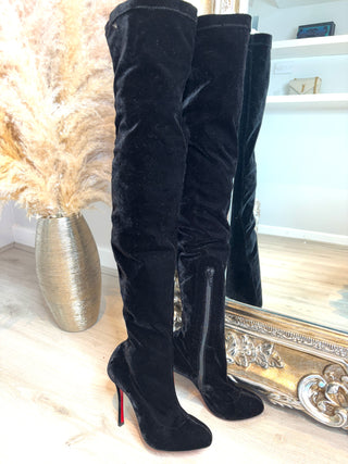 Christian Louboutin Classe Velvet 100 Stretch Over The Knee High Boots 37 UK4