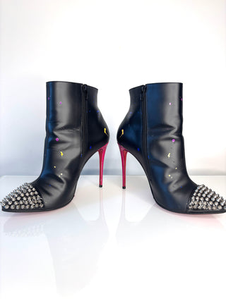 Christian Louboutin 'Love Is A Boot’ 100 Black Leather Spike Toe Ankle Boots 39.5 UK6.5