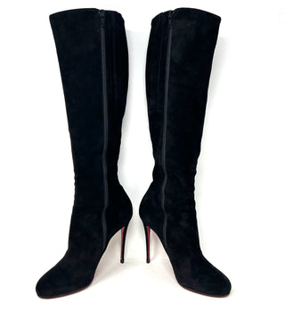 Christian Louboutin Black Suede Knee High Zip Heel Boots 39 UK 6