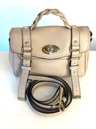 Mulberry Mini Alexa Cashmere Taupe Heavy Grain Leather Shoulder Bag