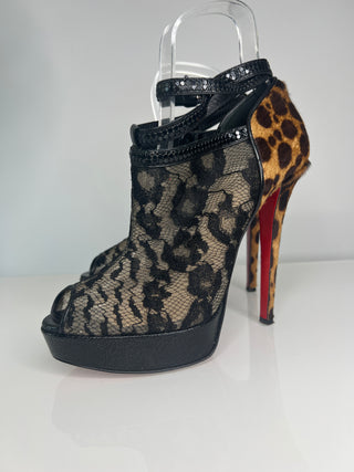 Christian Louboutin Bridget Lace Leopard Platform Ankle Bootie 38 UK5