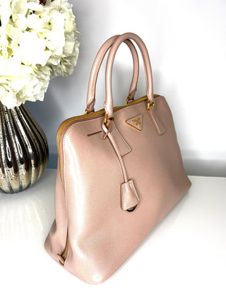 Prada Promenade Cammeo Blush Beige Saffiano Lux Leather Handbag