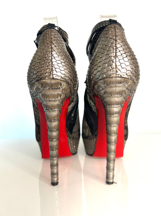 Christian Louboutin Brigette Python Lace Booties 38.5 UK5.5