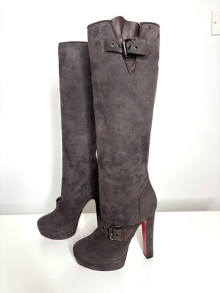 Christian Louboutin Harletty Brown Suede Knee High Boots 35.5 UK2.5