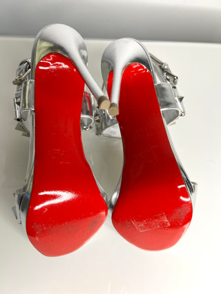Christian Louboutin Preloved Miziggoo 120 Silver Sandals 38.5 UK5.5