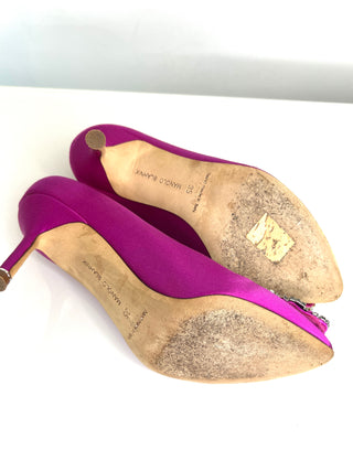 Manolo Blahnik Preloved Hangisi 70 Crystal-Embellished Fuchsia Pink Pumps Heels 35 UK2