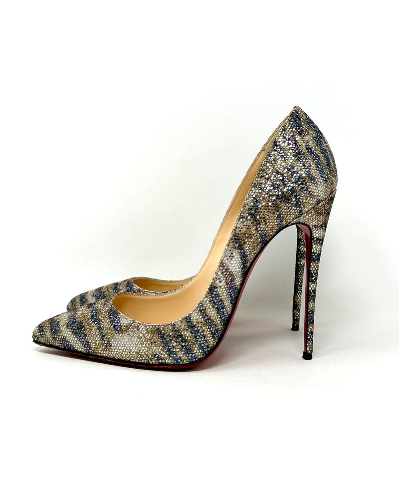 Christian Louboutin Pigalle Follies 120 Gold/Silver Glitter Sirene Pump Heels small fit 38.5 UK 5.5