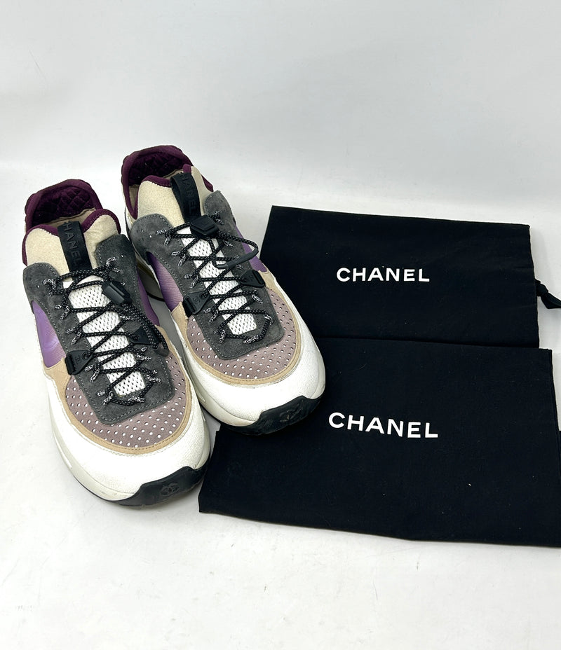 Chanel Multicolor Leather And Suede CC Low Top Drawstring Sneakers 38.5 UK5.5