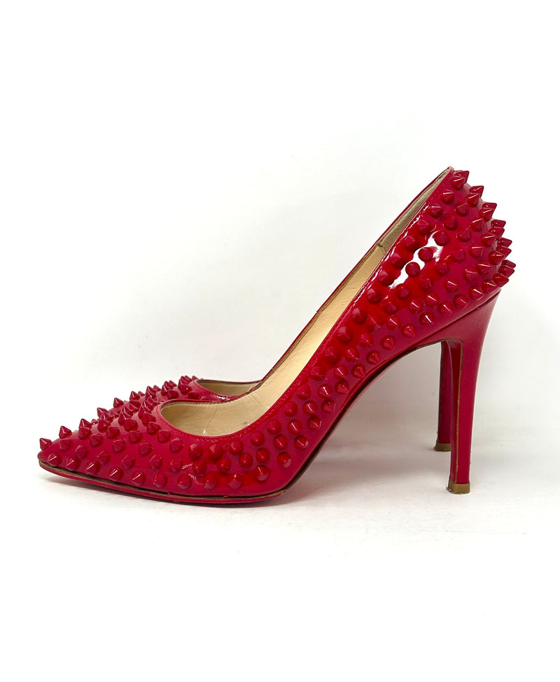 Christian Louboutin Pigalle Spikes 100 Red Patent Leather Pump Heels 37.5 UK 4.5