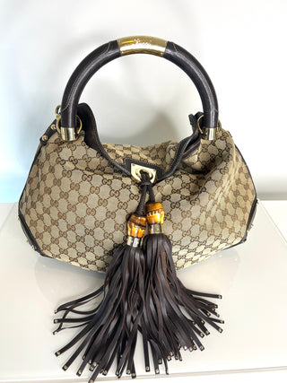 Gucci Pre-Owned GG Canvas Bamboo Indi Hobo Shoulder Bag