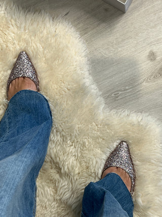 Jimmy Choo Romy Tea Rose Glitter Flat Pumps 38 UK5