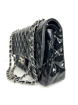 Chanel Preloved Classic Black Patent Leather Medium Double Flab Bag