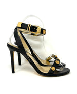 Versace Black Leather Medusa Medal Studded Heel Sandals