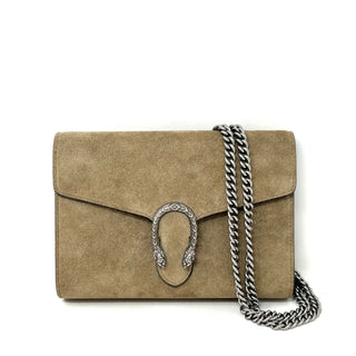 Gucci Mini Taupe Suede Wallet On Chain Bag