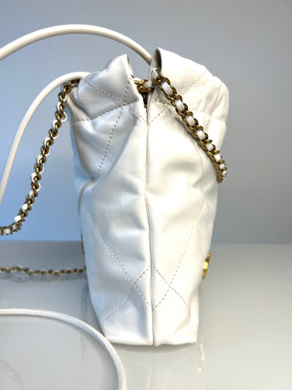 Chanel 22 Mini White Calfskin Bucket Hobo Crossbody Bag