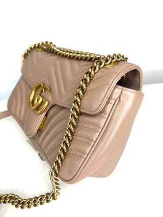 Gucci Preloved Marmont Medium Beige Leather Shoulder Bag