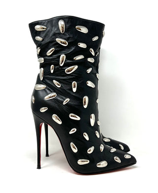 Christian Louboutin Black Leather Studded Heel Boots