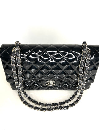 Chanel Preloved Classic Black Patent Leather Medium Double Flab Bag