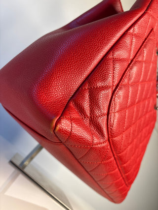 Chanel Preloved GST Red Caviar Leather Grand Shopper Bag