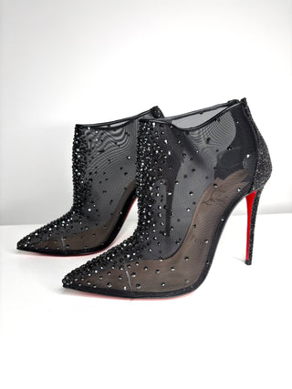 Christian Louboutin Constella Bootie 100 Black Strass Mesh Booties 37.5 UK4.5