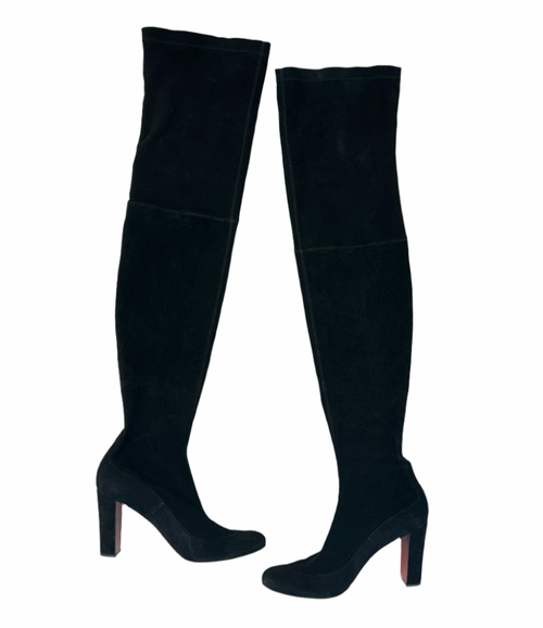 Christian Louboutin Black Suede Over The Knee Boots