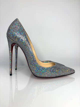 Christian Louboutin So Kate 120 Glitter Disco Ball Silver Heels 40 UK7