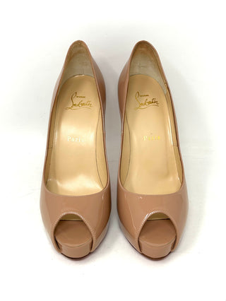 Christian Louboutin Nude Patent Peep Toe Heels 