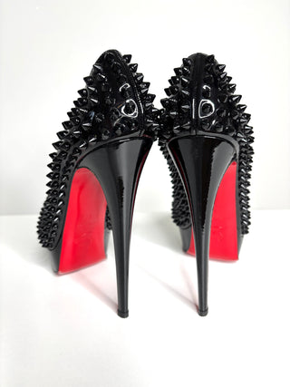 Christian Louboutin Lady Peep Spikes 150 Black Patent Peep-Toe Heels 39 UK6