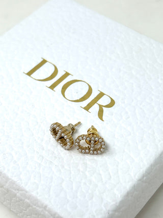 Dior Gold White Pearl Earrings