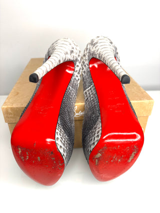 Christian Louboutin Lady Peep 150 Python Bronte Silver Platform Heels 39 UK6