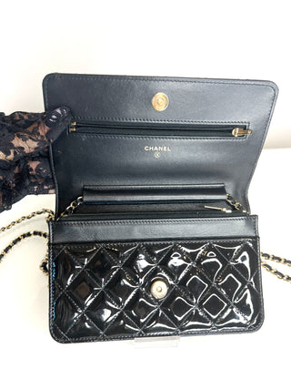 Chanel Preloved Wallet On Chain (WOC) 2019 Black Patent Leather Crossbody Shoulder Bag