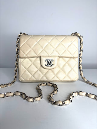 Chanel Mini Flap Square Ivory Lambskin Shoulder Bag