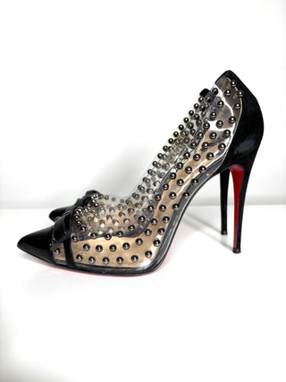 Christian Louboutin Bille Et Boule 100 Black Suede Studded Heels 38.5 UK5.5