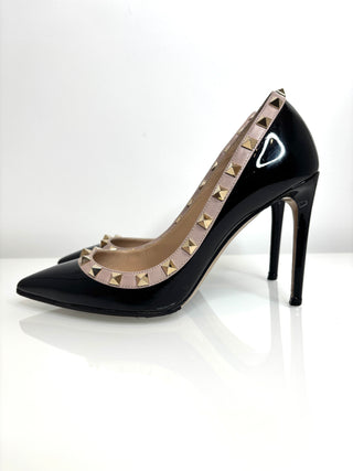 Valentino Garavani Rockstud 100 Black Patent Heels 36 UK3