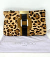 Jimmy Choo Leopard Pony Hair Brown Leather Clutch Bag